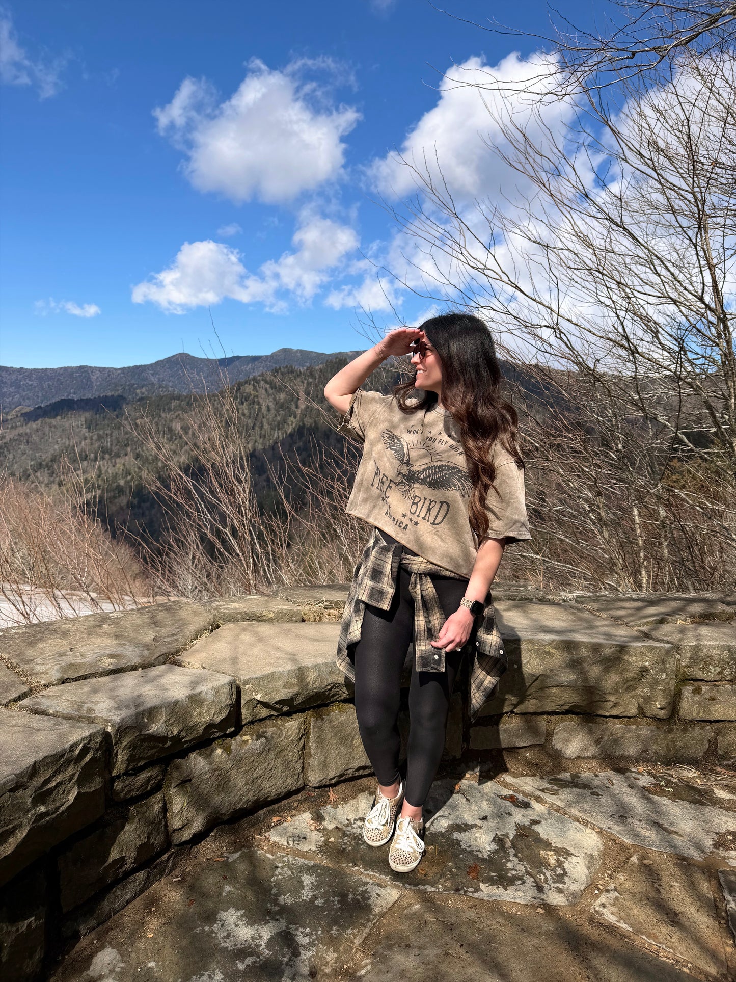 Distressed Cropped Free Bird Tee