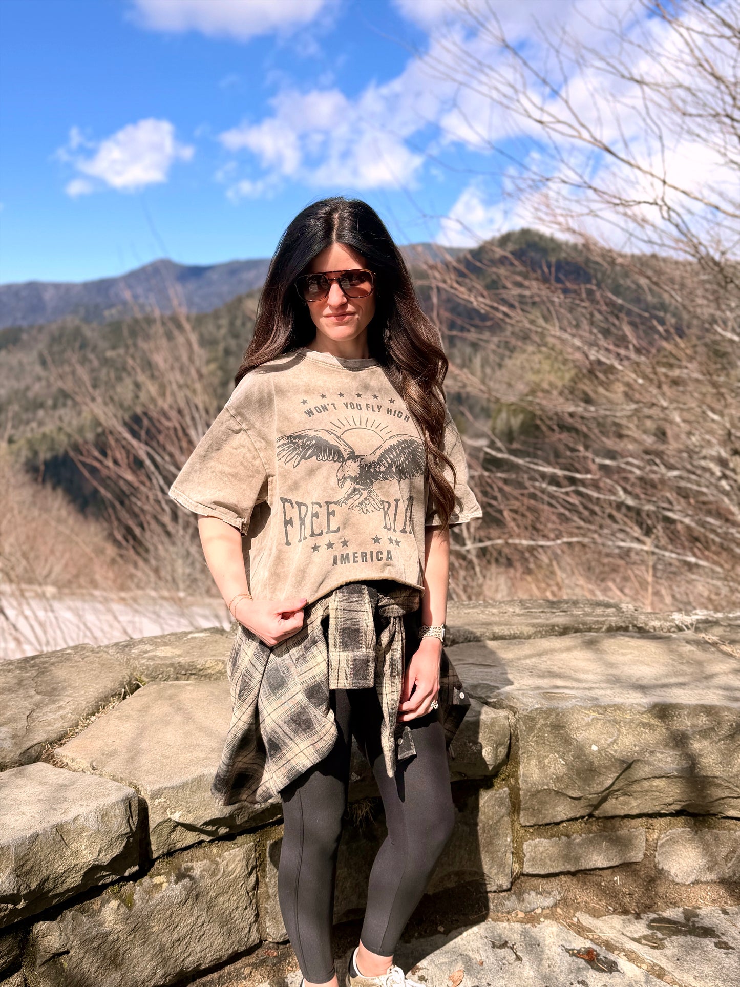 Distressed Cropped Free Bird Tee