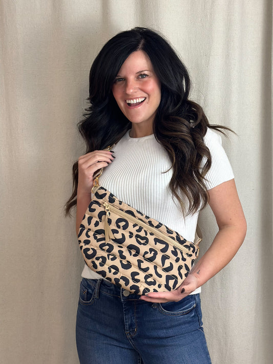 Leopard Puffer Crossbody Bag