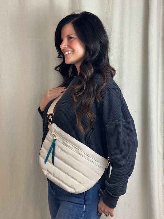Taupe Puffer Crossbody Bag