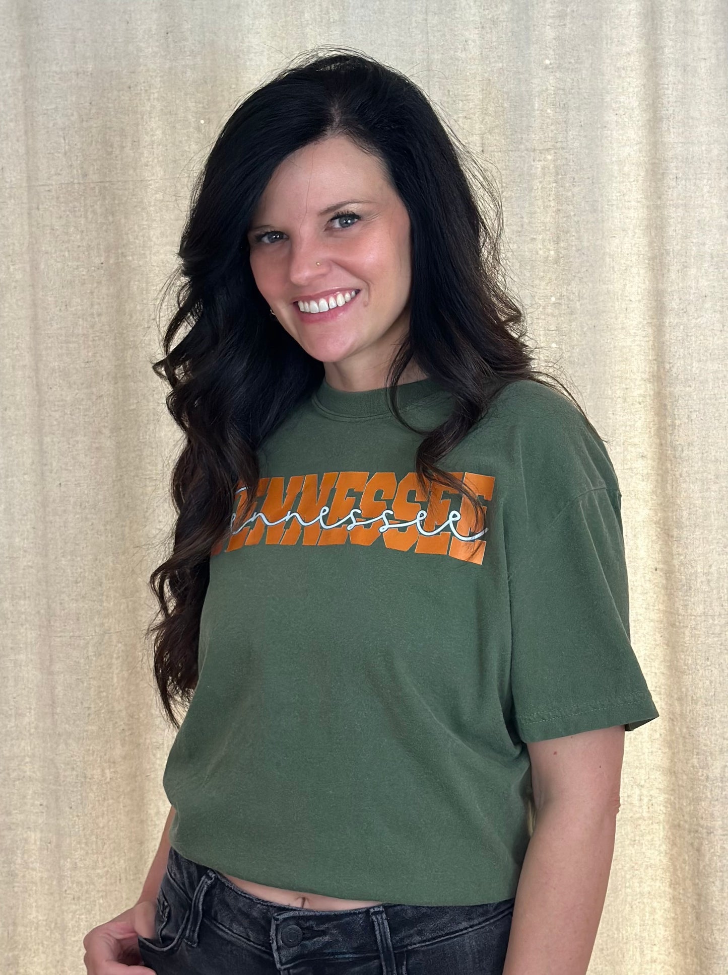 Green + Orange Distressed TN Tee