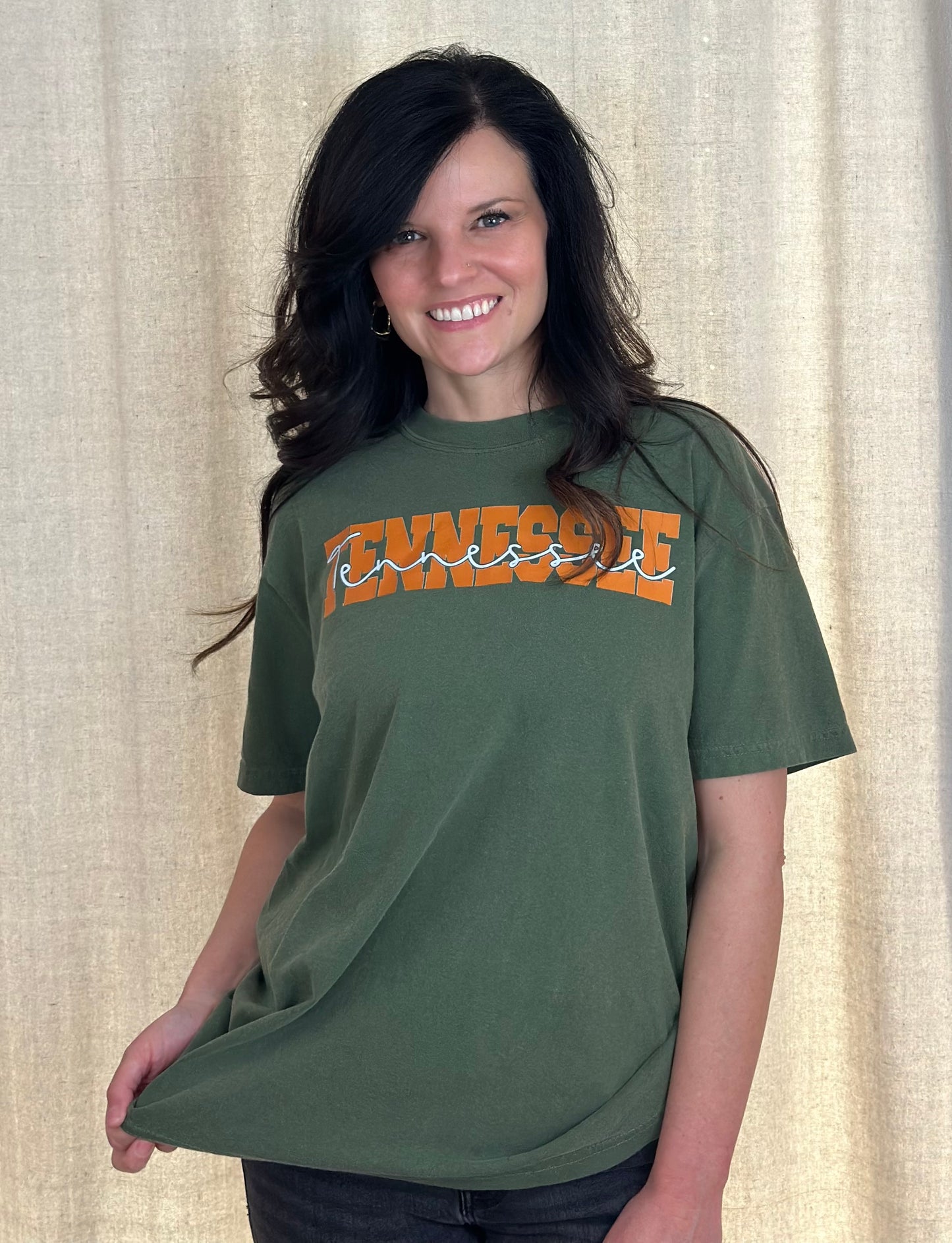 Green + Orange Distressed TN Tee